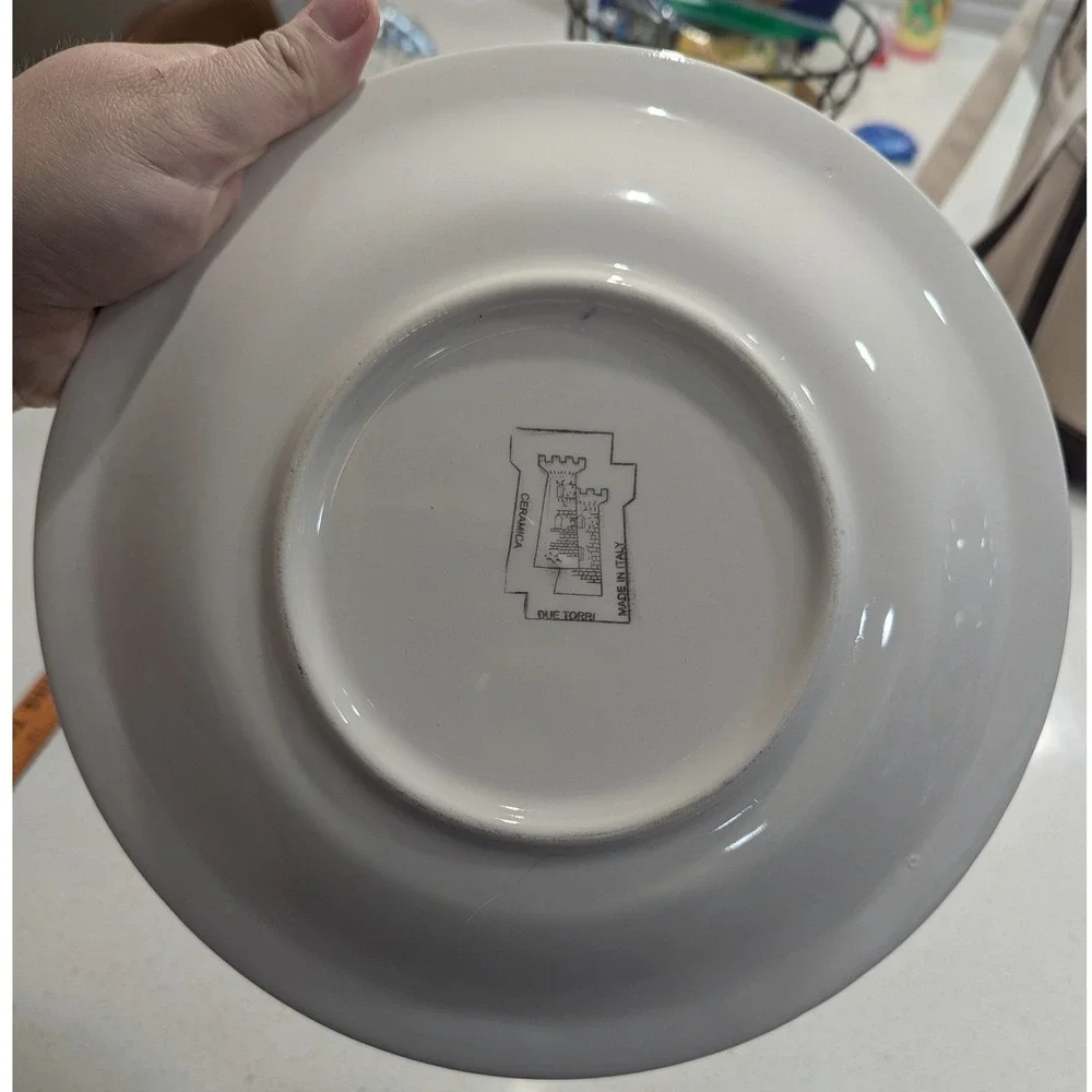 Due Torri Ceramic Plate Cream Blue Pink Floral Scenery 10